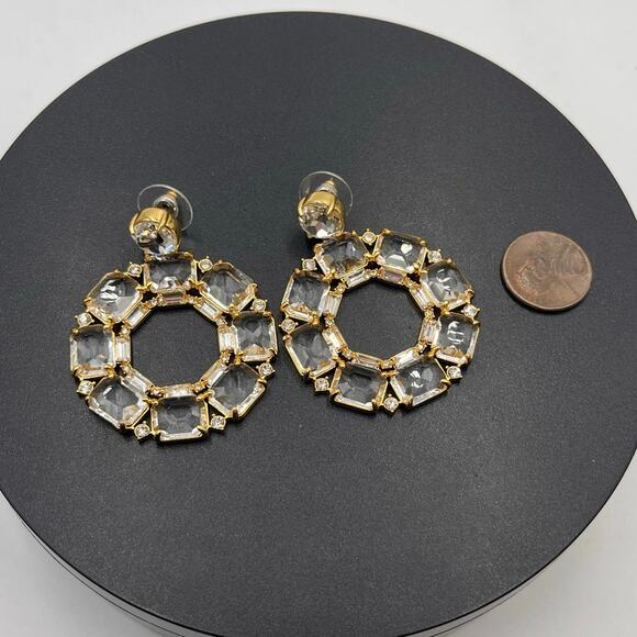 J. Crew Faceted Clear Crystal Glass Sparkling Door knocker Hoop Earrings - Picture 6 of 7